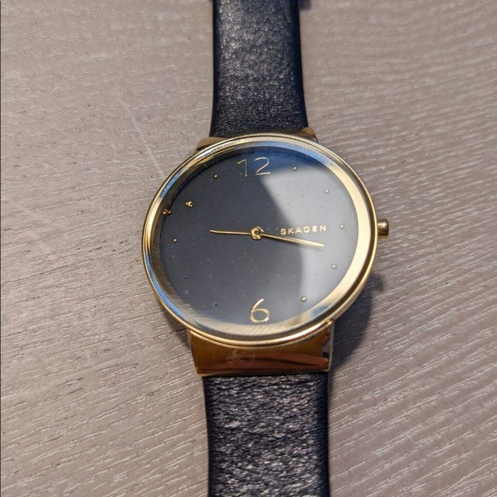 Black Leather Skagen Watch